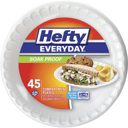 Hefty Everyday Foam Plates - 3-Compartment Disposable - 45 Pack