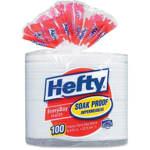 Hefty Everyday Foam Plates - Disposable 8.9’’ Diameter - White - 100/Pack