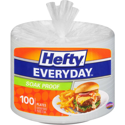 Hefty Everyday Foam Plates - Disposable 8.9’’ White - 100 Pack