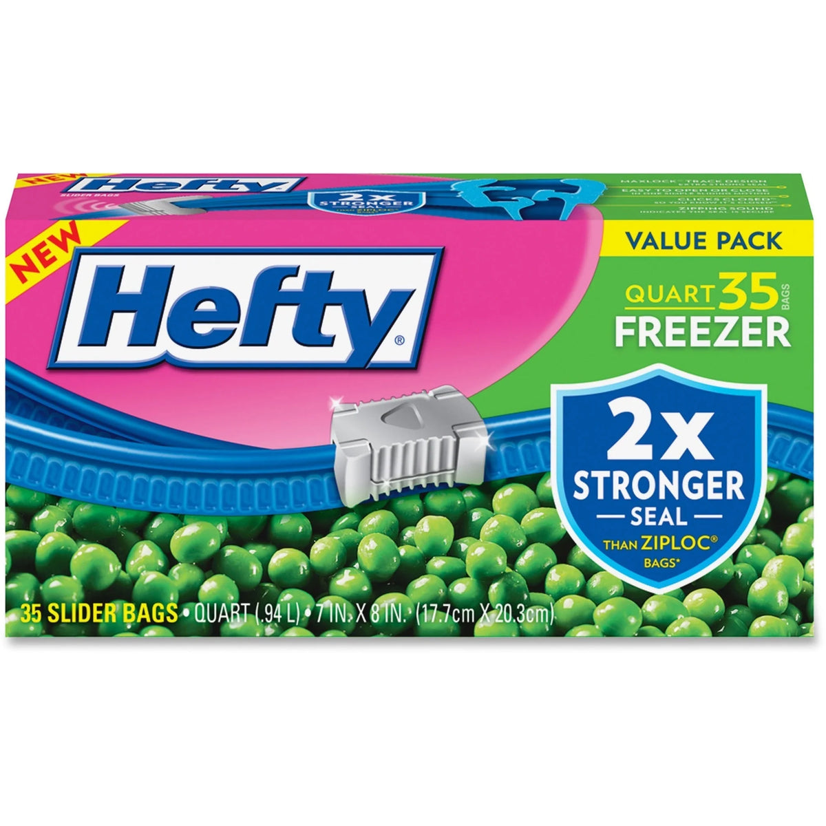 Hefty Quart Freezer Slider Bags - 1 Capacity - 8’’ Length x 7’’ Width - Zipper Closure - Clear - Plastic - Food