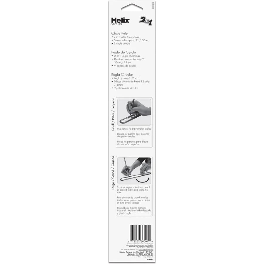 Helix 30cm/12’’ Ruler: Imperial & Metric Graduations - Plastic - Assorted Colors - Templates