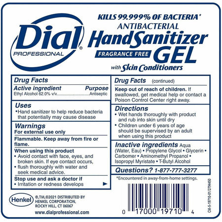 Dial Professional Hand Sanitizer Gel Refill - Rear