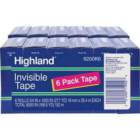 Highland 3/4’’W Matte-finish Invisible Tape - 27.78 yd Length x 0.75’’ Width - 1’’ Core - Matte - Clear - General
