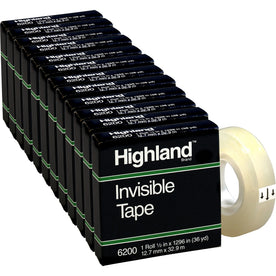 Highland 1/2’’W Matte-finish Invisible Tape - 36 yd Length x 0.50’’ Width - 1’’ Core - Matte - Clear - General