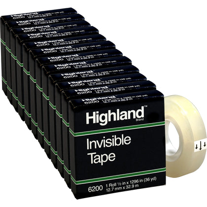 Highland Matte-finish Invisible Tape - 36 yd Length x 0.50’’ Width - Clear - 12/Box - General Purpose/Office