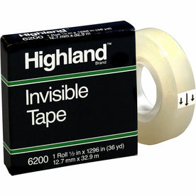 Highland 1/2’’W Matte-finish Invisible Tape - 36 yd Length x 0.50’’ Width - 1’’ Core - Matte - Clear - General