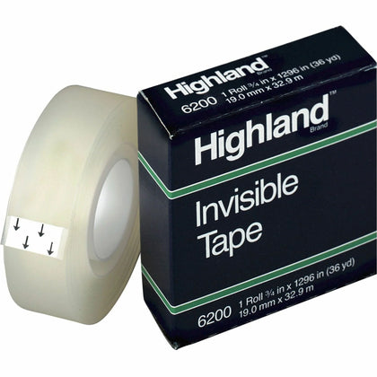 Highland Matte-finish Invisible Tape: 36 yd x 0.75’’ - Clear 1’’ Core - General Purpose/Office Tape