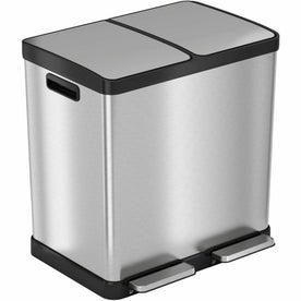 HLS Commercial 16-Gallon Recycle Trash Can: Multi-compartment Stainless Steel Bin - Waste Containers & Lids