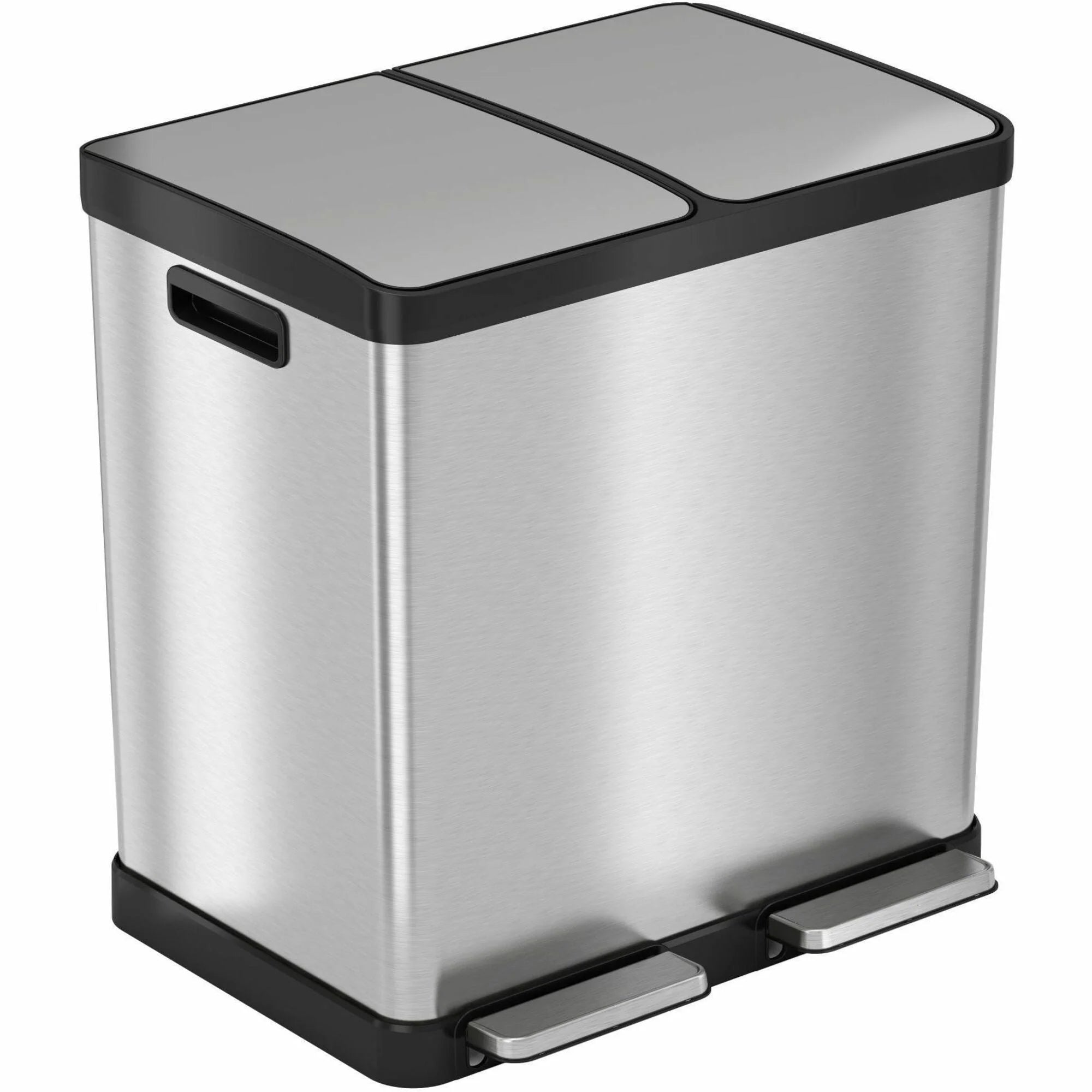 HLS Commercial 16-Gallon Recycle Trash Can: Multi-compartment Stainless Steel Bin - Waste Containers & Lids
