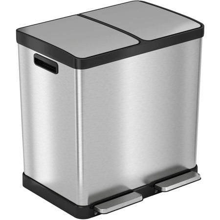 HLS Commercial 16-Gallon Recycle Trash Can: Multi-compartment Stainless Steel Bin - Waste Containers & Lids