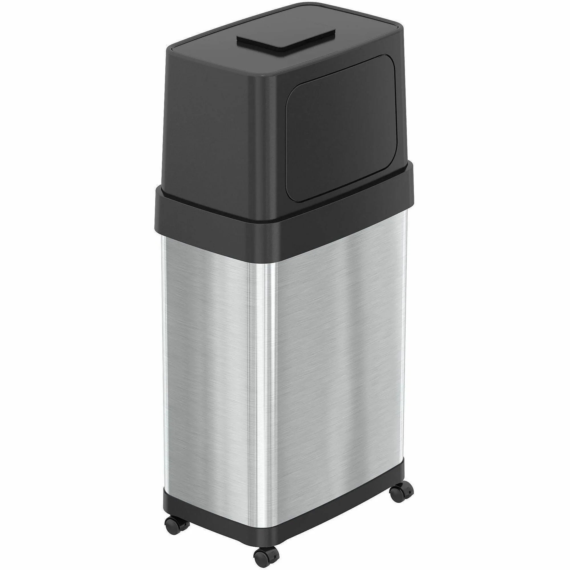 HLS Commercial Dual Push Door Trash Can - 18 gal - Rolling - Stainless Steel - Waste Containers & Lids