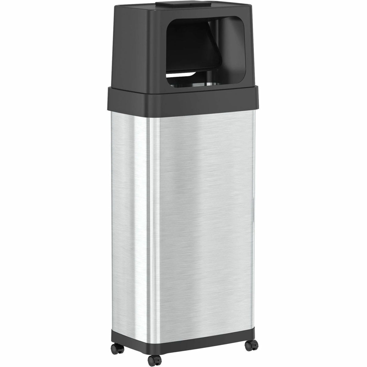 HLS Commercial Dual Push Door Trash Can - 24 gal - Rolling - Stainless Steel - Waste Containers & Lids
