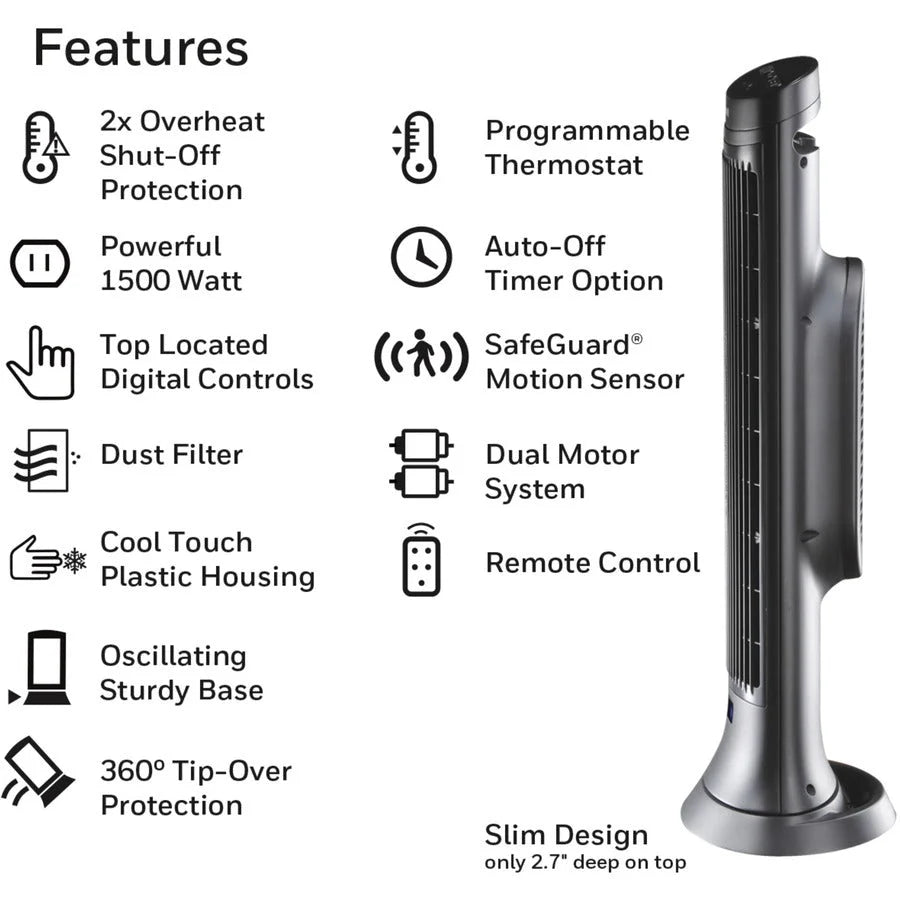 Honeywell Ceramic Heater: 1500W Motion Sensor Tower Heater - Heaters