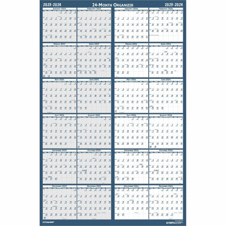 House of Doolittle 2 Year Wall Calendar 2025-2026 - Laminated Reversible - Blue - 37’’ x 24’’ - Boards