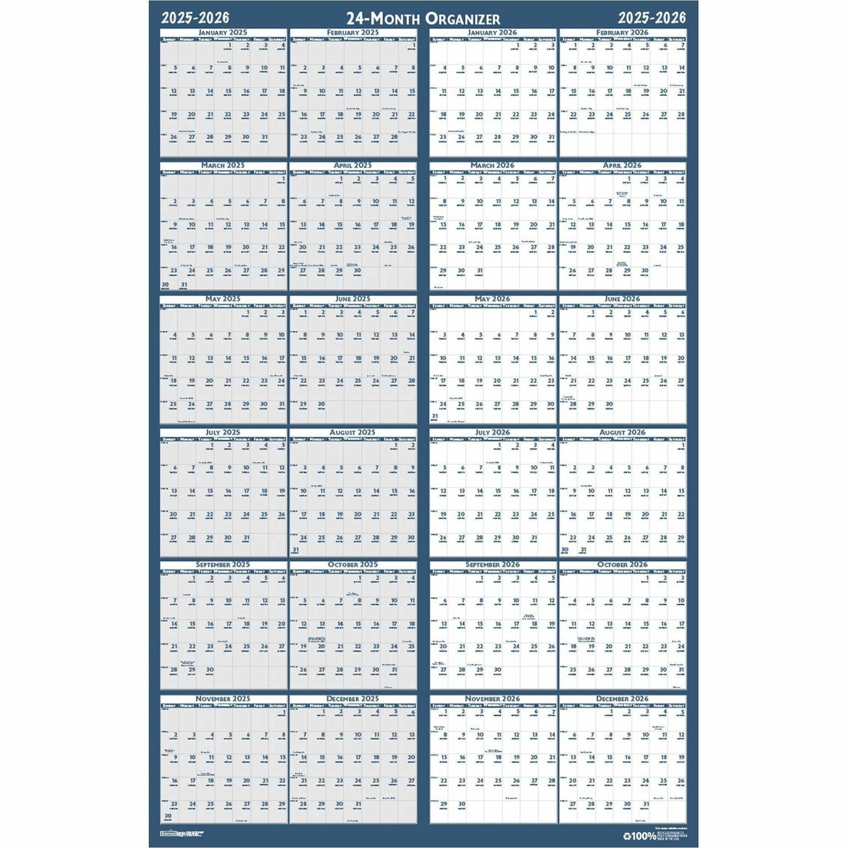House of Doolittle 2 Year Wipe Off Classic Wall Calendar - 2000