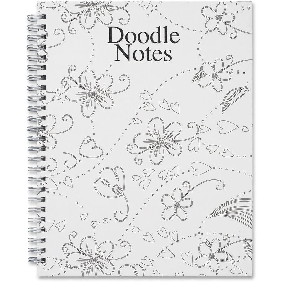 House of Doolittle Doodle Notes Spiral Notebook - 111 Pages - Bound - 7’’ x 9’’ Sheet Size - Black & White Flower Cover