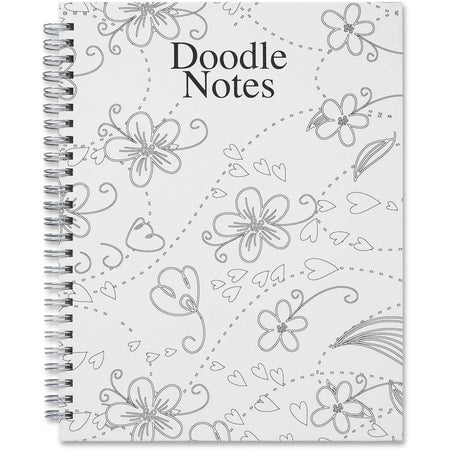 House of Doolittle Doodle Notes Spiral Notebook - 111 Pages - Bound - 7’’ x 9’’ Sheet Size - Black & White Flower Cover