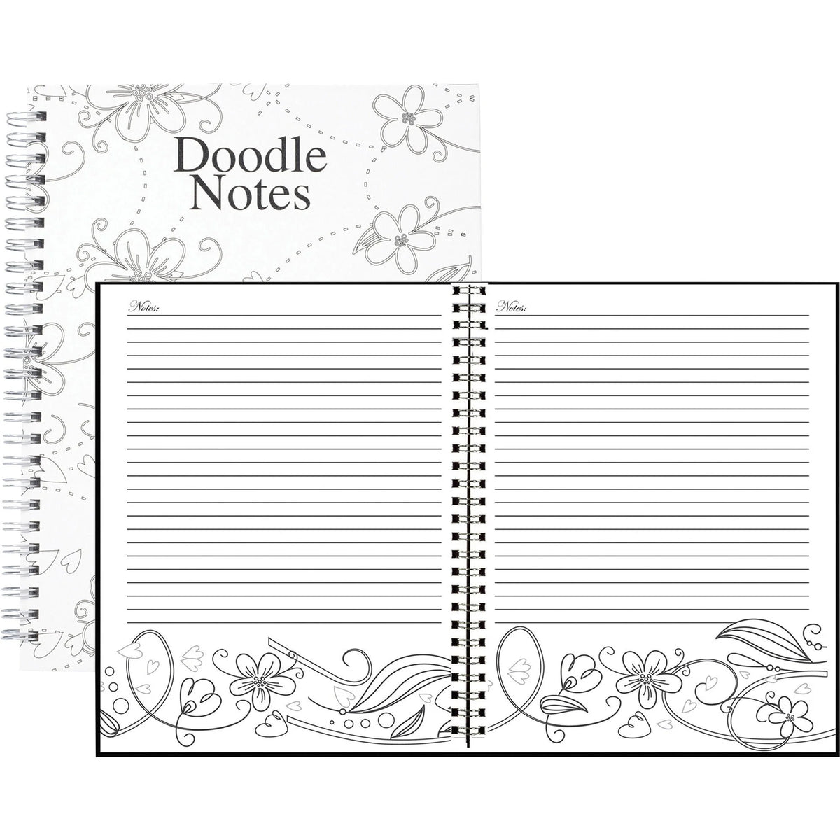 House of Doolittle Doodle Notes Spiral Notebook - 111 Pages - Bound - 7’’ x 9’’ Sheet Size - Black & White Flower Cover