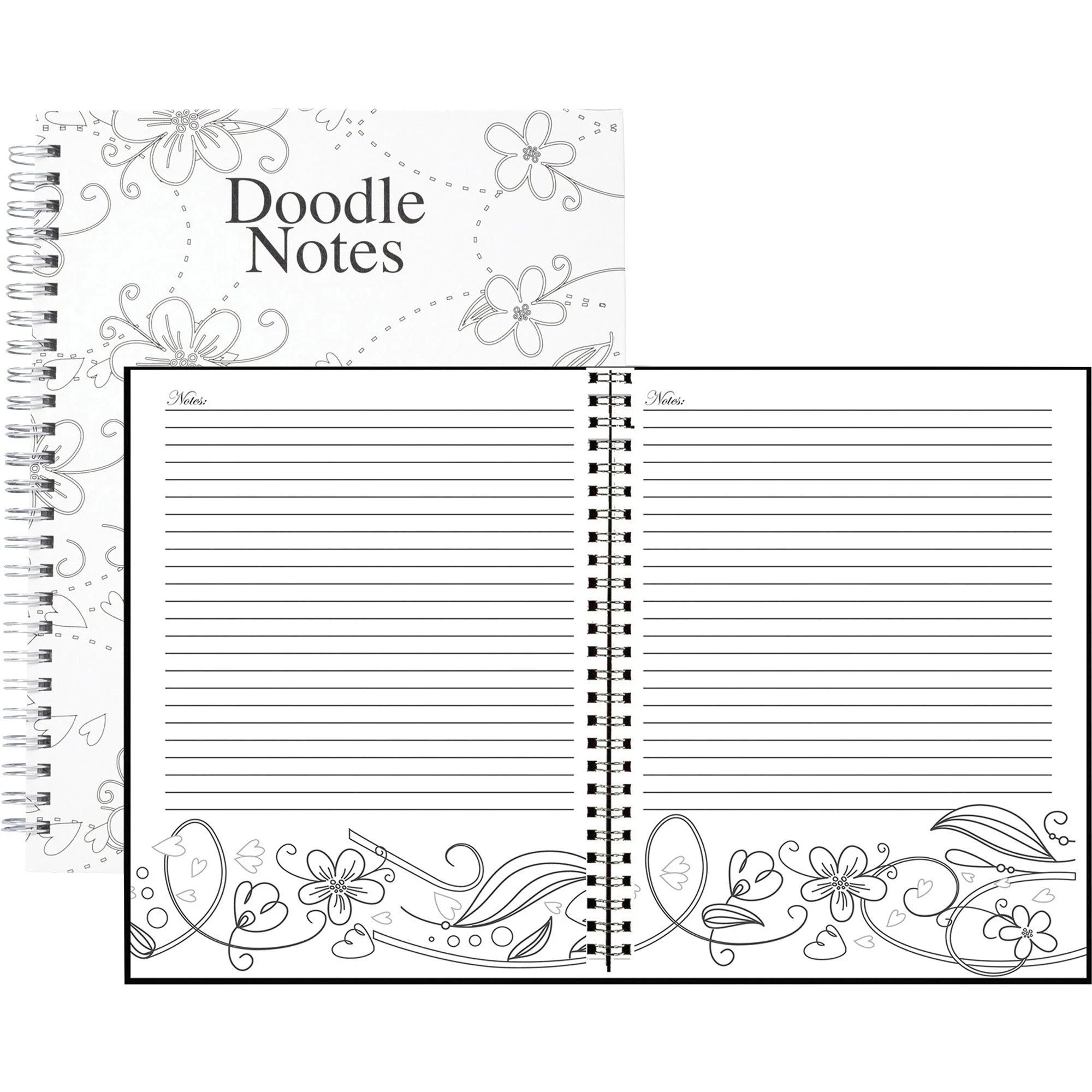 House of Doolittle Doodle Notes Spiral Notebook - 111 Pages - Bound - 7’’ x 9’’ Sheet Size - Black & White Flower Cover
