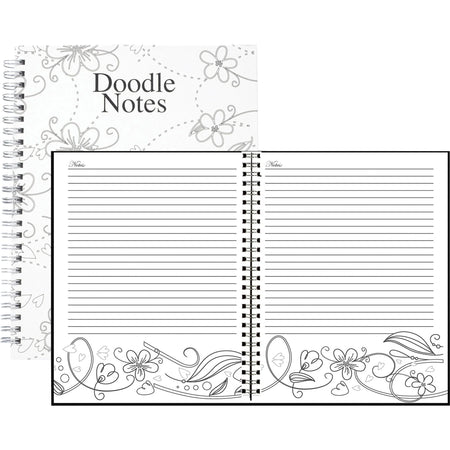House of Doolittle Doodle Notes Spiral Notebook - 111 Pages - Bound - 7’’ x 9’’ Sheet Size - Black & White Flower Cover