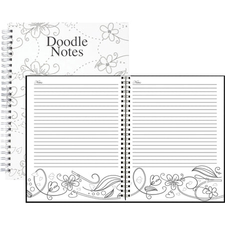 House of Doolittle Doodle Notes Spiral Notebook - 111 Pages - Bound - 7’’ x 9’’ Sheet Size - Black & White Flower Cover