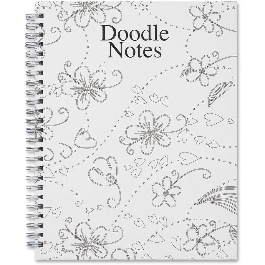 House of Doolittle Doodle Notes Spiral Notebook - 111 Pages - Bound - 7’’ x 9’’ Sheet Size - Black & White Flower Cover