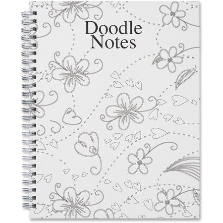 House of Doolittle Doodle Notes Spiral Notebook - 111 Pages - Bound - 7’’ x 9’’ Sheet Size - Black & White Flower Cover