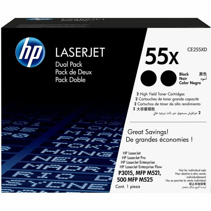 HP 55X (CE255XD) Original Laser Toner Cartridge - Dual Pack - Black - 1 Carton - 1500