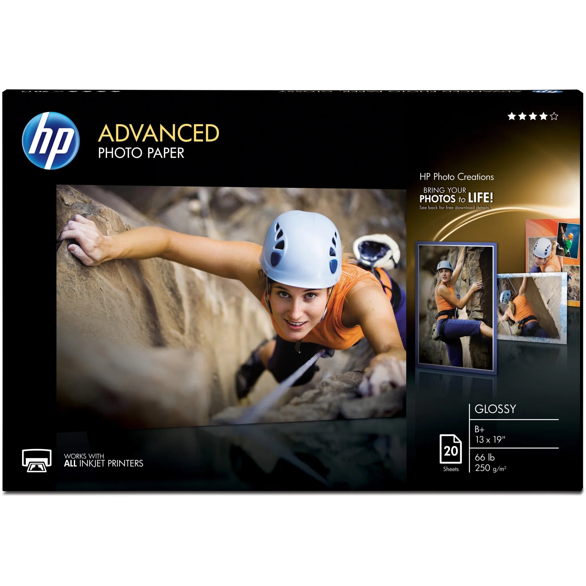 HP CR696A Advanced Glossy Photo Paper - Super B - 13’’ x 19’’ - 66 lb Basis Weight
