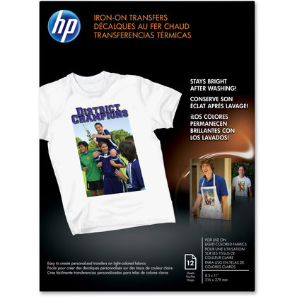HP Inkjet Iron-On Transfers: 91 Brightness Letter Size White - Pack of 12 - Art Paper Rolls/Tissue