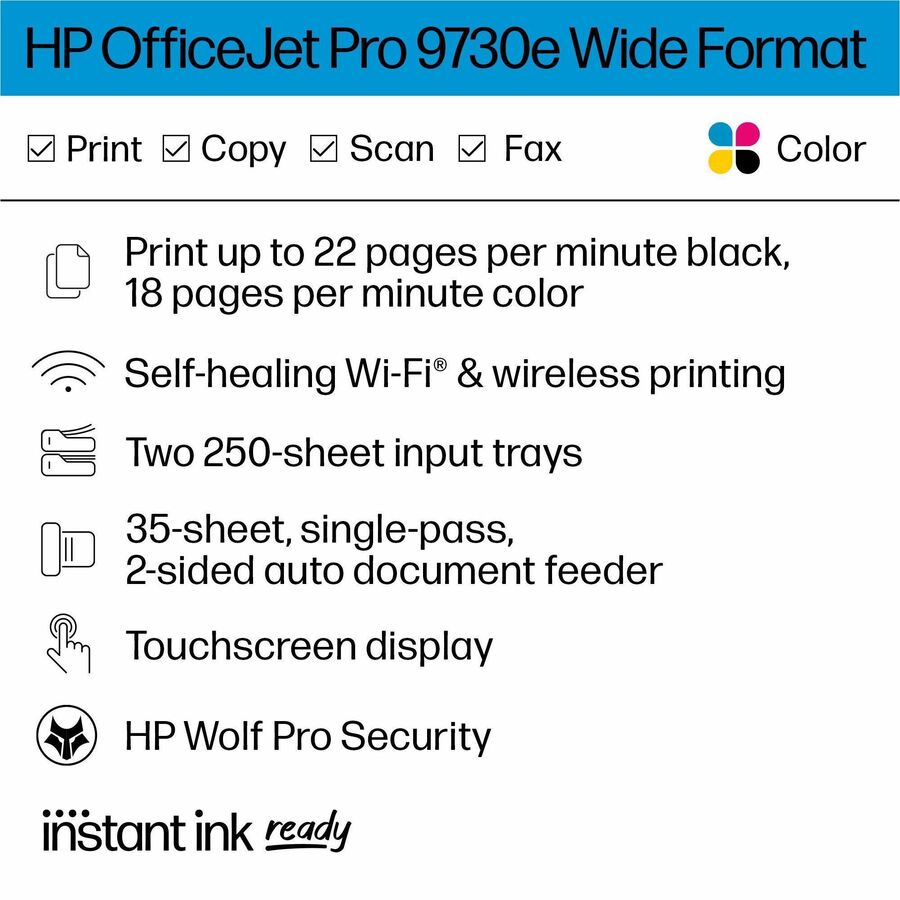 HP Officejet Pro 9730e Wired & Wireless Inkjet Multifunction Printer - Color - Alternate-Image8