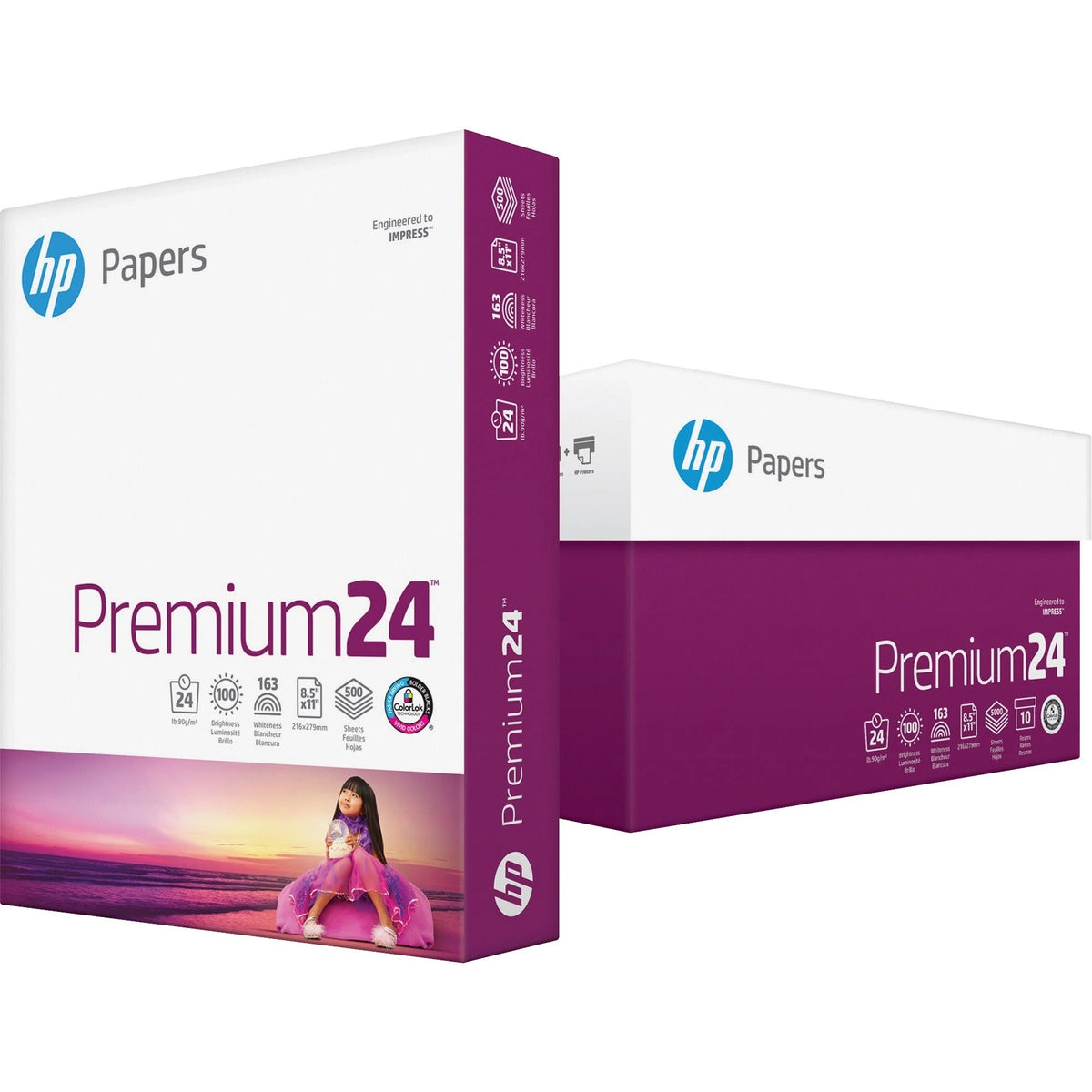 HP Papers Premium Paper: White 100 Brightness 24 lb - Double-sided Heavyweight Jam-free - 500 Sheets - Copy & Printer