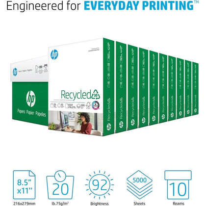 HP Recycled30 Paper: White 92 Brightness Letter Size 20 lb Weight Quick Drying - 500 Sheets/Ream - Copy & Printer Paper