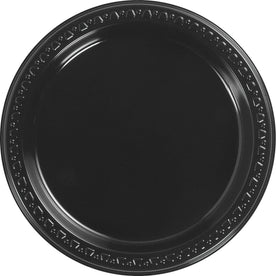 Huhtamaki 9’’ Heavyweight Plates: Black Gloss Plastic - 125/Pack - Plates