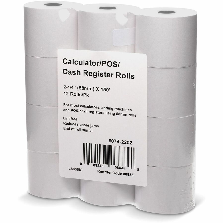ICONEX 2-1/4’’x150’ Blended Bond Paper Roll - 2 1/4’’ x 150 ft - White - 12 / Pack - Register / Thermal Receipts