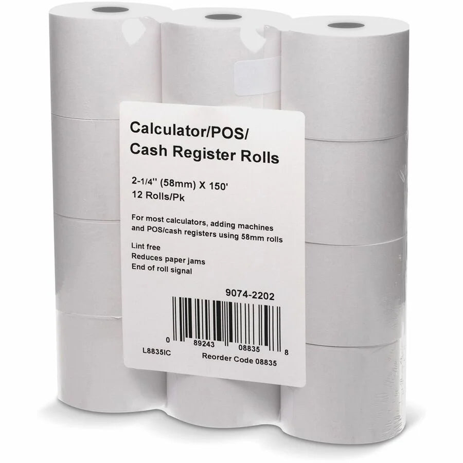 ICONEX Blended Bond Paper Roll - 2 1/4’’ x 150 ft - White - 12 Pack - Register / Thermal Receipts