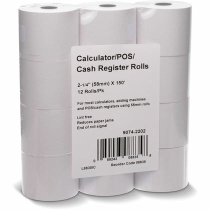 ICONEX Blended Bond Paper Roll - 2 1/4’’ x 150 ft - White - 12 Pack - Register / Thermal Receipts
