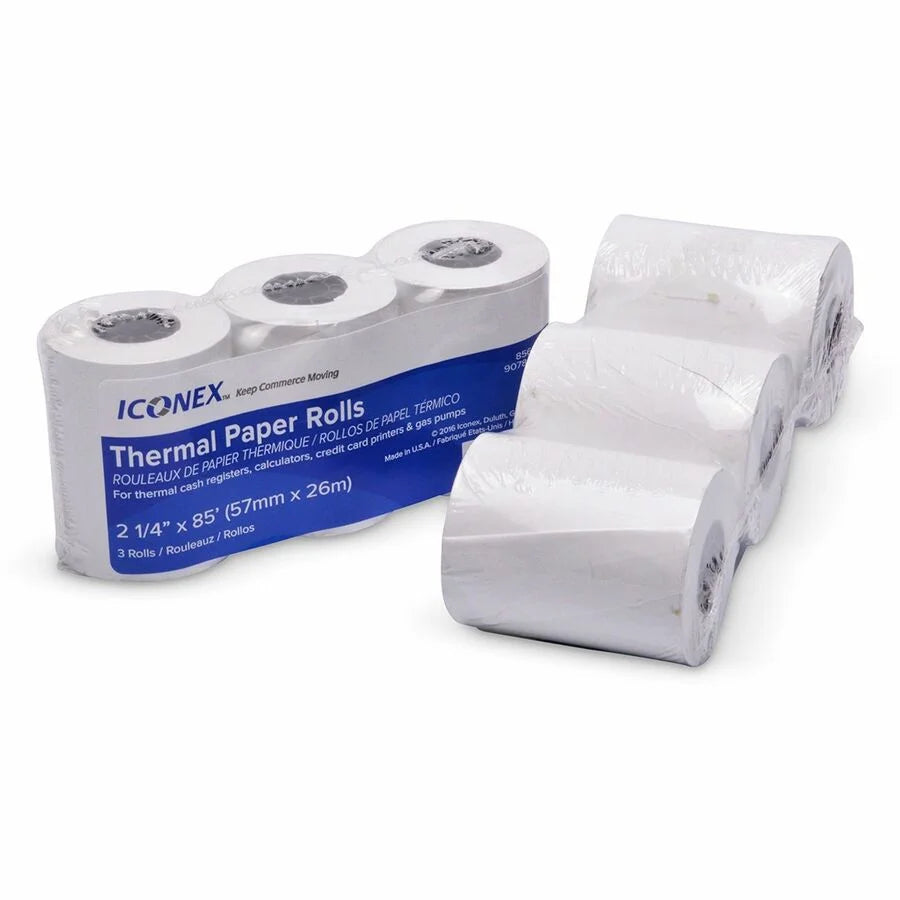 ICONEX Cash Register Roll: 2 1/4’’ x 85 ft Durable - 3 / Pack - Thermal Receipts