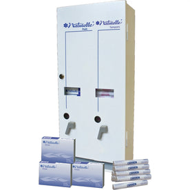 Impact Dual Vendor Hygiene Dispenser: Sanitary Napkin & Tampon - Metal White - Window Locking Coin Box - Receptacle