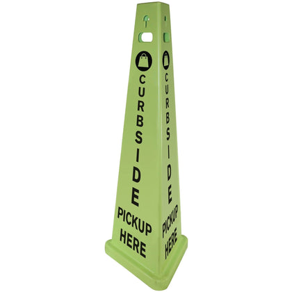 Impact TriVu Curbside Pickup Safety Sign - ’Curbside Here’ - 3-Sided Cone - Fluorescent Yellow - Signs & Nameplates