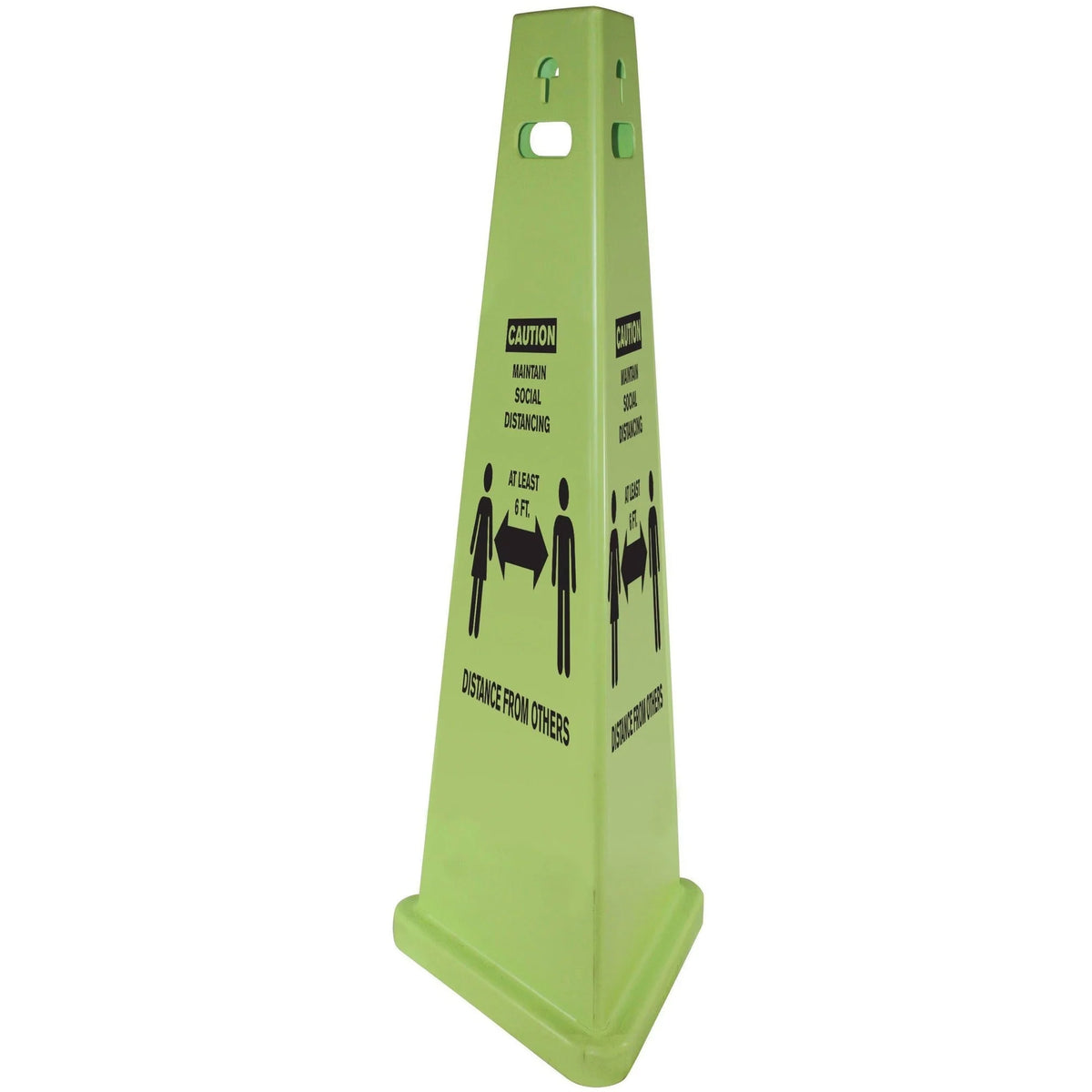 Impact TriVu Social Distancing Safety Cone: Caution Message 3-Sided Fluorescent Yellow - Signs & Nameplates