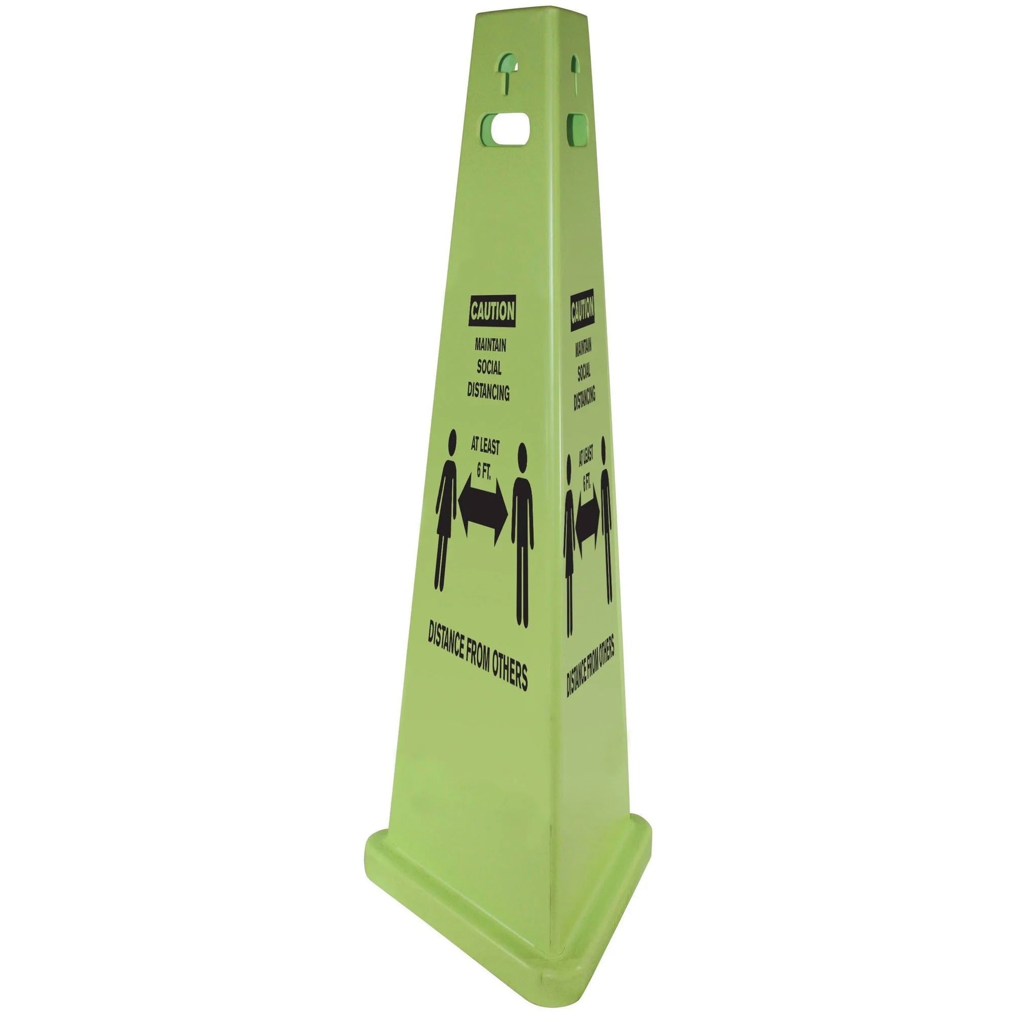 Impact TriVu Social Distancing Safety Cone: Caution Message 3-Sided Fluorescent Yellow - Signs & Nameplates