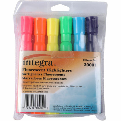 Integra Chisel Desk Liquid Highlighters - Assorted Ink - 6/Set