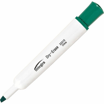 Integra Chisel Point Dry-erase Markers - Green Ink - Fiber Tip - 12/Box - & Dry-Erase