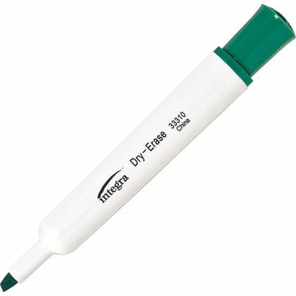 Integra Chisel Point Dry-erase Markers - Green Ink - Fiber Tip - 12/Box - & Dry-Erase