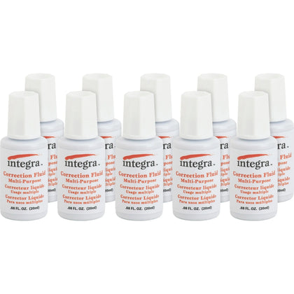 Integra Correction Fluid: Brush Applicator 22mL White - 10/Box - Supplies