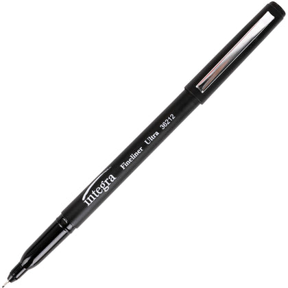 Integra Fineliner Ultra Fine Permanent Markers - Black Ink 12 Pack - & Dry-Erase