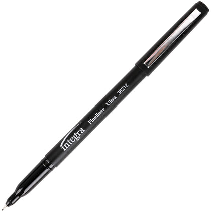 Integra Fineliner Ultra Fine Permanent Markers - Black Ink 12 Pack - & Dry-Erase