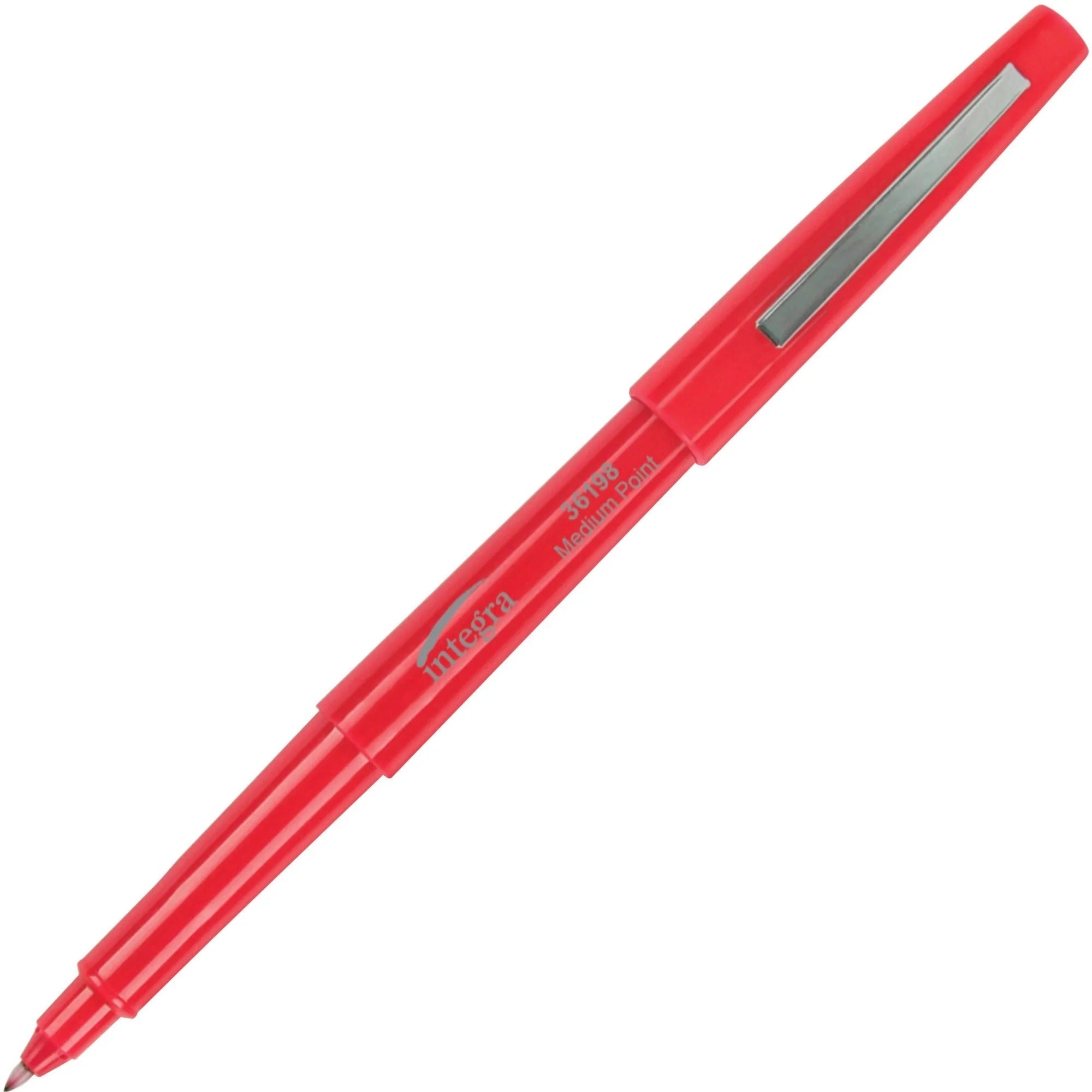 Integra Medium-Point Red Ink Pens - Water-Based Resin Tip - 1 Dozen