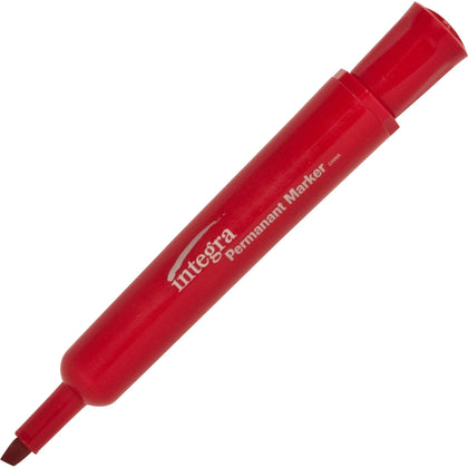 Integra Permanent Chisel Markers - Red Ink - Pack of 12 - & Dry-Erase